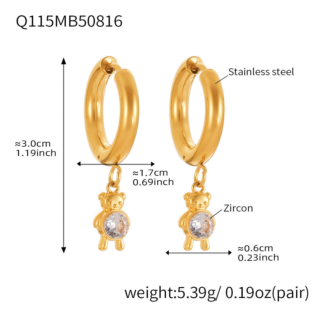 Trendy Stainless Steel Zircon Pendant Hoop Earrings Set – Creative Human & Animal Shapes, Gold Plated Fashion Jewelry