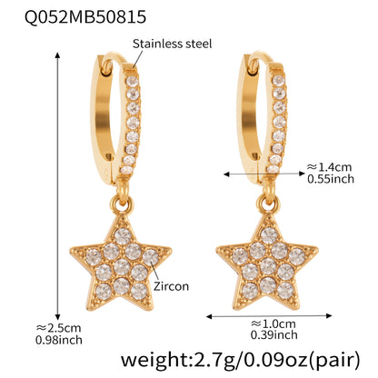 Gold Stainless Steel Five-Pointed Star Zirconia Hoop Earrings Set | Layered Star Earrings | High-Shine Statement Jewelry for Women