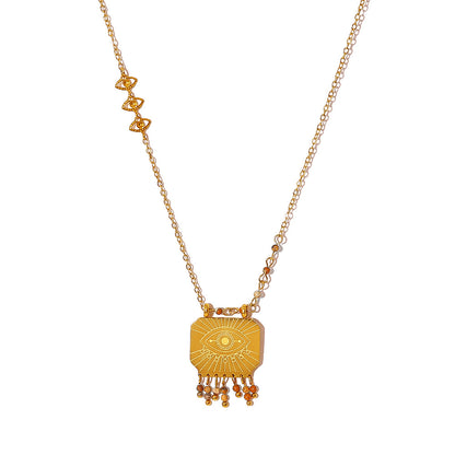 18K Gold Plated Titanium Steel Natural Stone Pendant Necklace (Vintage Style)