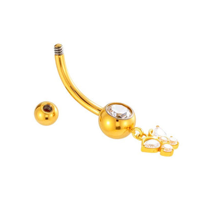 G23/F136 Titanium Internally Threaded Dangle Navel Ring with Zircon Charms — Butterfly, Moon, Flower, Heart & Snake Designs | Hypoallergenic Belly Button Piercing Jewelry