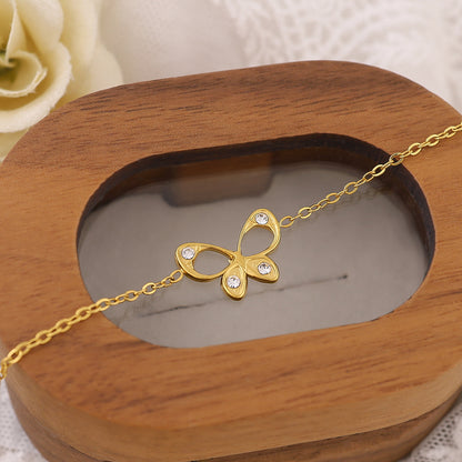 18K Gold Plated Stainless Steel Butterfly Crystal Pendant Bracelet – Fashion Jewelry Gift for Women