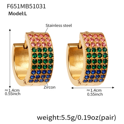 Stainless Steel Colorful Zircon Round Hoop Earrings Set – Modern Minimalist Retro Luxury Hoops