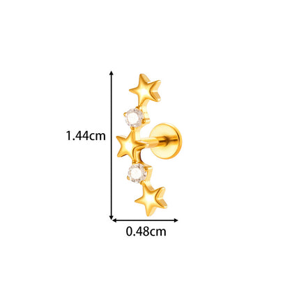 G23/F136 Titanium Internally Threaded Flat Back Lip Studs Cactus Star Flower Piercing Jewelry – Hypoallergenic Cartilage Earrings for Daily & Professional Use