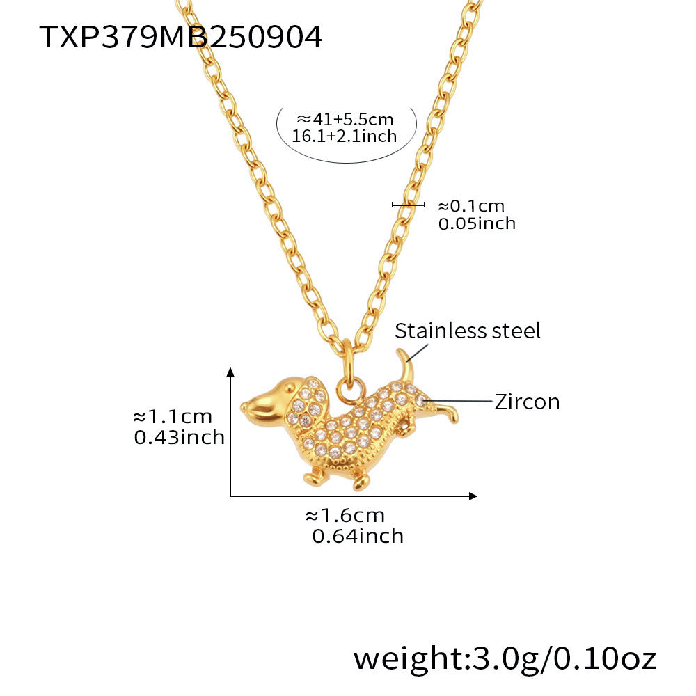 Stainless Steel Dog Zircon Jewelry Set – Necklace, Bracelet, Ring & Earrings | Cute Minimalist Fashion Jewelry | WANTI