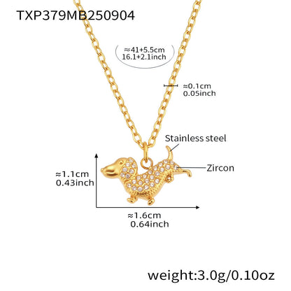 Stainless Steel Dog Zircon Jewelry Set – Necklace, Bracelet, Ring & Earrings | Cute Minimalist Fashion Jewelry | WANTI