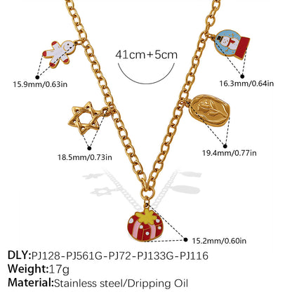 Gold Stainless Steel Christmas Holiday Pendant Tassel Necklace | Festive Fashion Jewelry