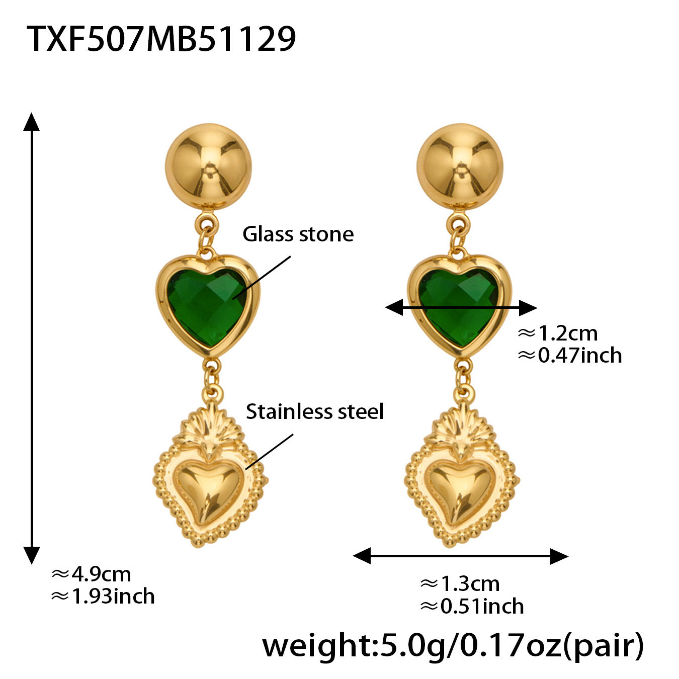 Sparkling Heart Glass Necklace & Earrings Set – Colorful Long Pendant Chain · Stainless Steel Hypoallergenic Jewelry