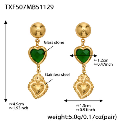 Sparkling Heart Glass Necklace & Earrings Set – Colorful Long Pendant Chain · Stainless Steel Hypoallergenic Jewelry