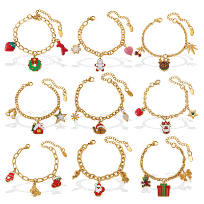 Christmas Collection – Gold Plated Stainless Steel Dripping Oil Pendant & Tassel Bracelet  Set
