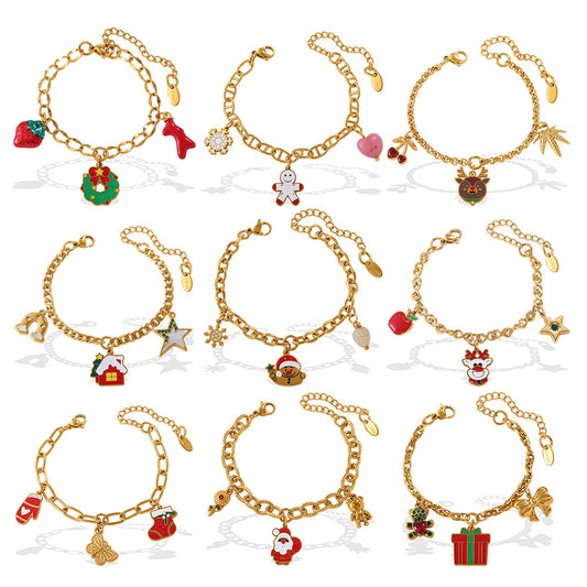 Christmas Collection – Gold Plated Stainless Steel Dripping Oil Pendant & Tassel Bracelet  Set