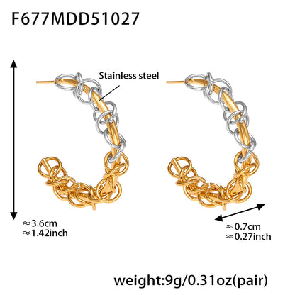 Stainless Steel Two-Tone Twisted Hoop Earrings – Fashion Statement Chunky Spiral Design | WANTI Jewelry