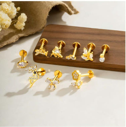 Implant Grade G23 ASTM F136 Titanium Micro CZ Flat Back Cartilage Stud | Internal Thread 16G Helix Tragus Earring