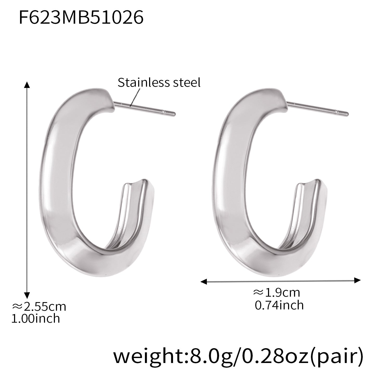 Stainless Steel Oval Hoop Earrings – Minimalist Polished Metal Huggie Earrings for Women, Fashion Statement Jewelry