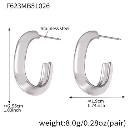 Stainless Steel Oval Hoop Earrings – Minimalist Polished Metal Huggie Earrings for Women, Fashion Statement Jewelry