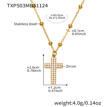 Gold Stainless Steel Cross Zirconia Necklace, Bracelet, Earrings & Ring | Minimalist Cross Jewelry Set