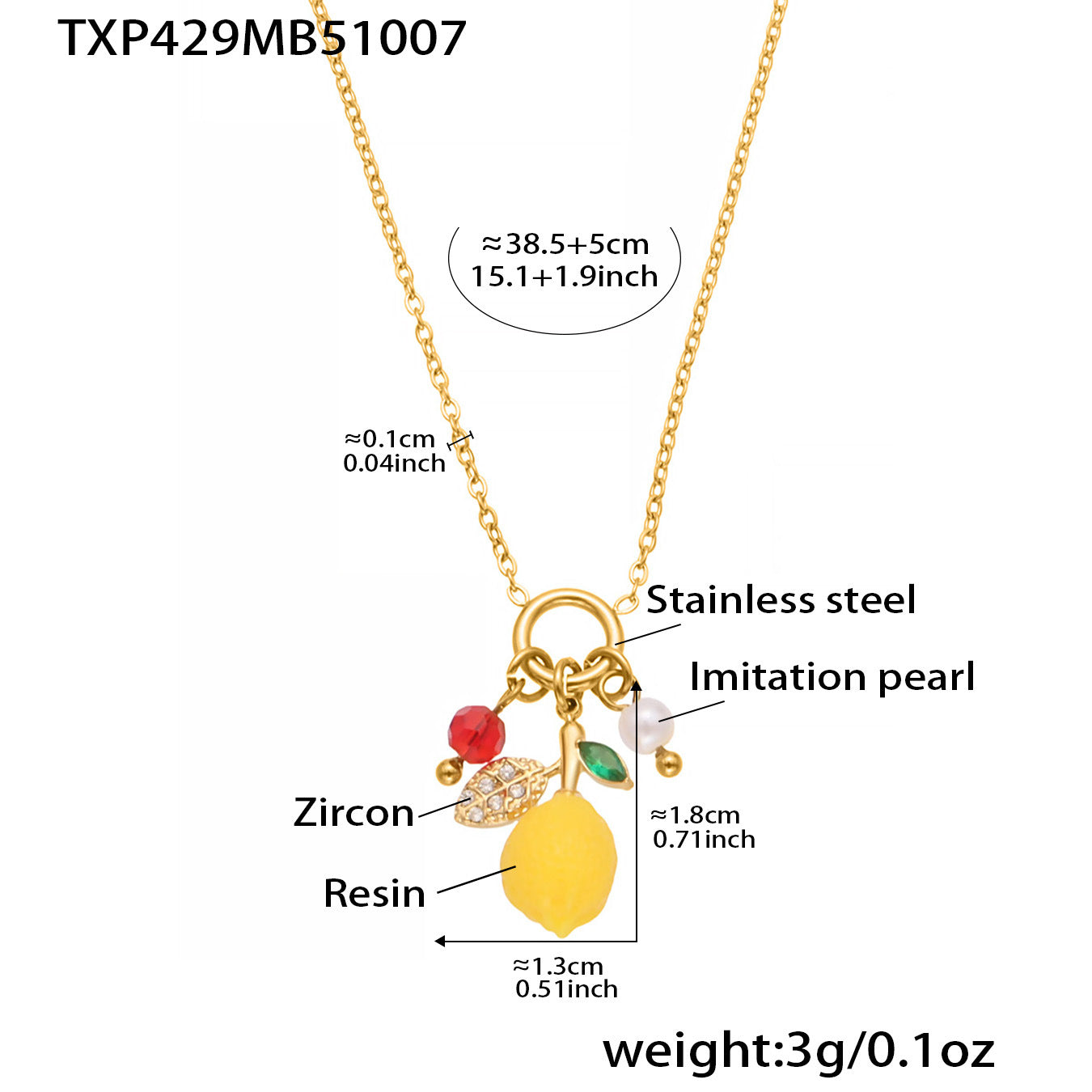 Stainless Steel Resin Lemon Zircon Pendant Necklace, Earrings, Bracelet & Ring Jewelry Set
