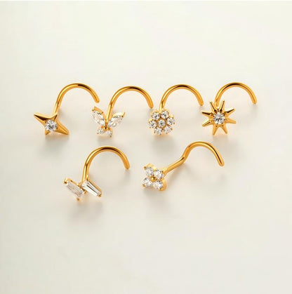 Implant Grade ASTM F136 Titanium Star Lightning Nose Stud S-Bend CZ Nose Stud Nostril Piercing Jewelry Hypoallergenic