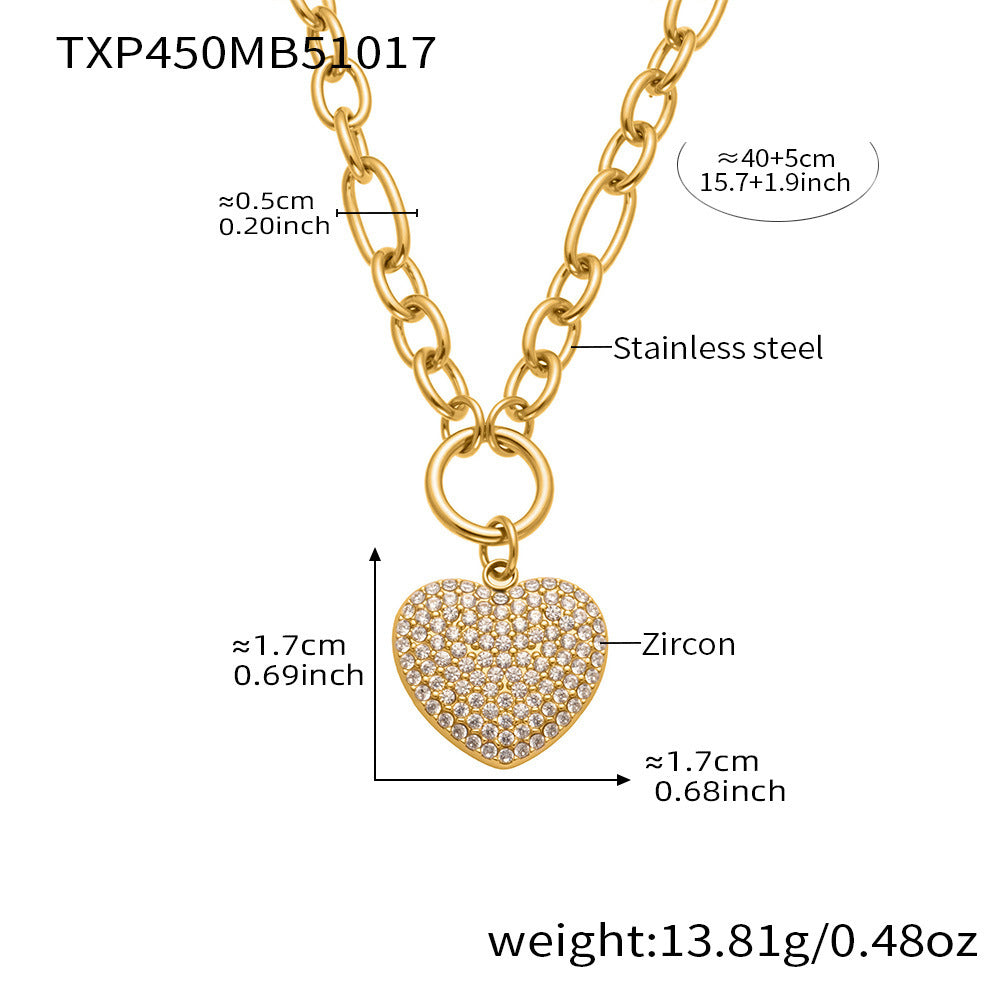 Stainless Steel Heart Jewelry Set – Zircon Heart Necklace, Earrings & Ring Set | Romantic Gift Set