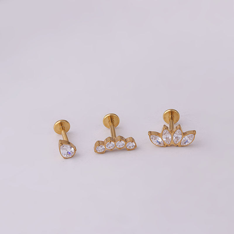 Implant Grade G23 ASTM F136 Titanium Teardrop CZ Labret Stud | Internal Thread Flat Back 16G