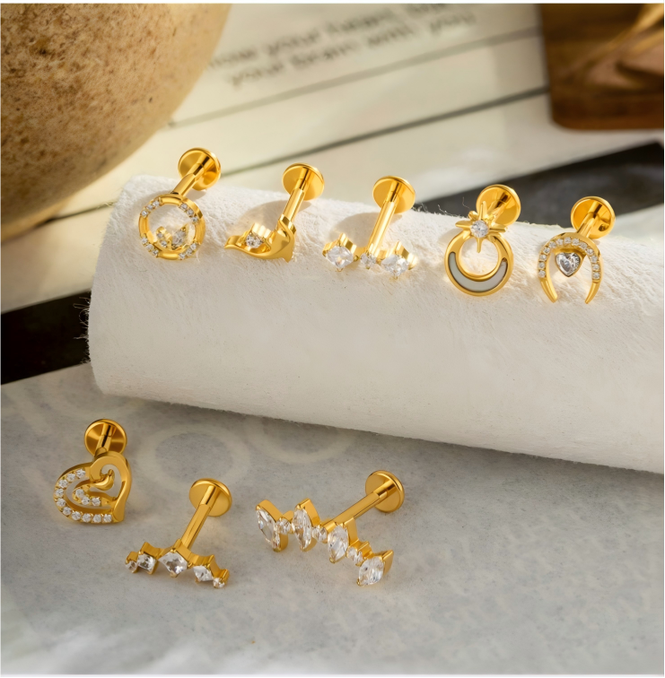 Implant Grade G23 ASTM F136 Titanium CZ Labret Stud | Internal Thread 16G Flat Back Lip & Cartilage Earring