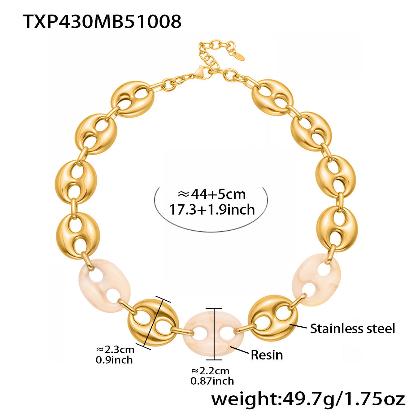 Colorful Resin Pig Nose Pendant Jewelry Set – Stainless Steel Necklace, Bracelet & Earrings | Trendy Chunky Chain Fashion Accessories