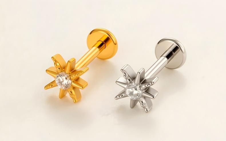 Implant Grade ASTM F136 Titanium Threadless Push Pin Zircon Flat Back Stud | Minimal Helix Cartilage Tragus Lip Piercing Jewelry