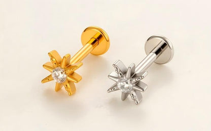 Implant Grade ASTM F136 Titanium Threadless Push Pin Zircon Flat Back Stud | Minimal Helix Cartilage Tragus Lip Piercing Jewelry