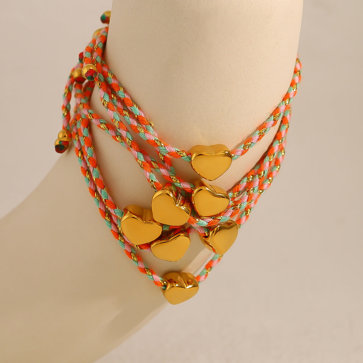 18K Gold Plated Titanium Steel Heart Pendant with Colorful Woven Cotton Cord | Stylish & Trendy Jewelry