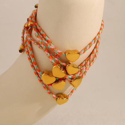 18K Gold Plated Titanium Steel Heart Pendant with Colorful Woven Cotton Cord | Stylish & Trendy Jewelry