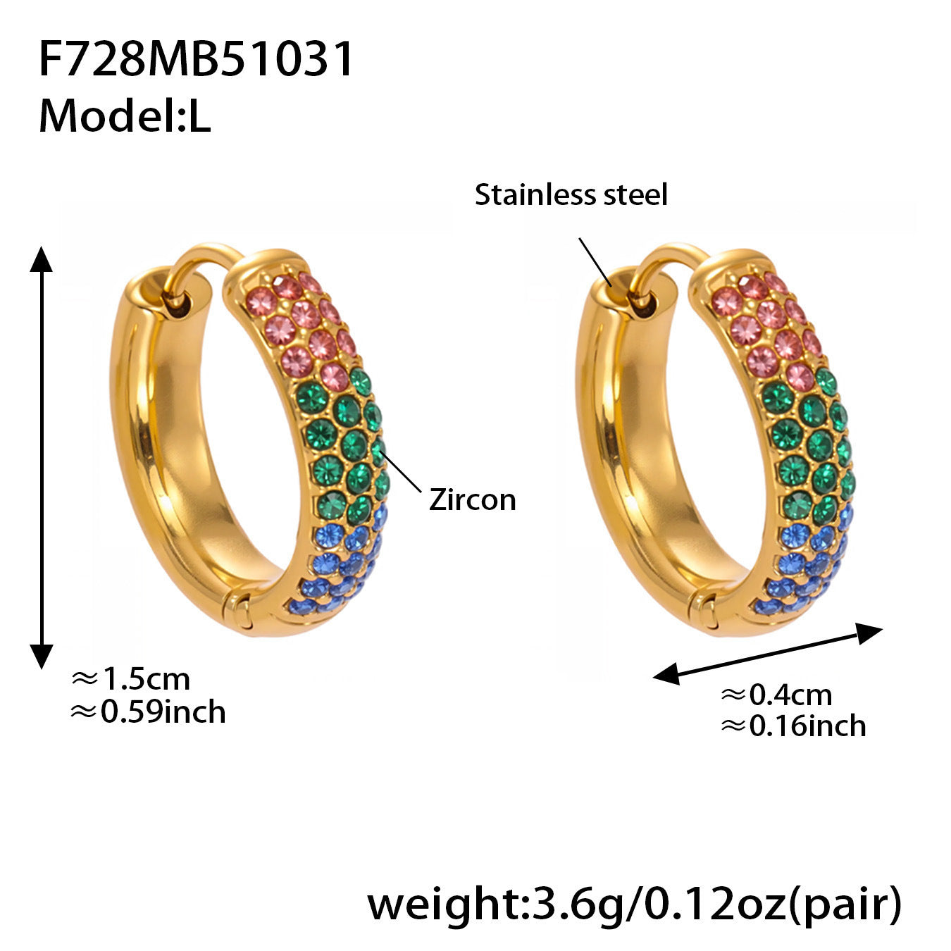 Stainless Steel Colorful Zircon Round Hoop Earrings Set — Minimal Classic Luxury Hoops