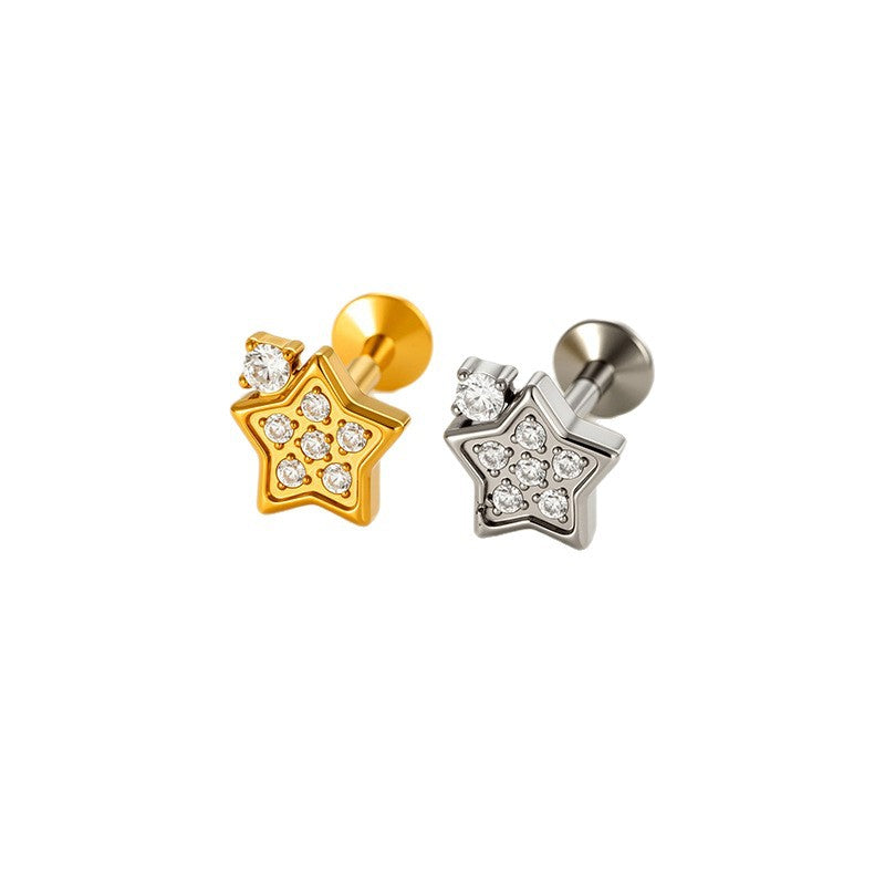 Implant Grade ASTM F136 Titanium Classic CZ Flat Back Labret Stud | Internal Thread Ear & Lip Piercing Jewelry