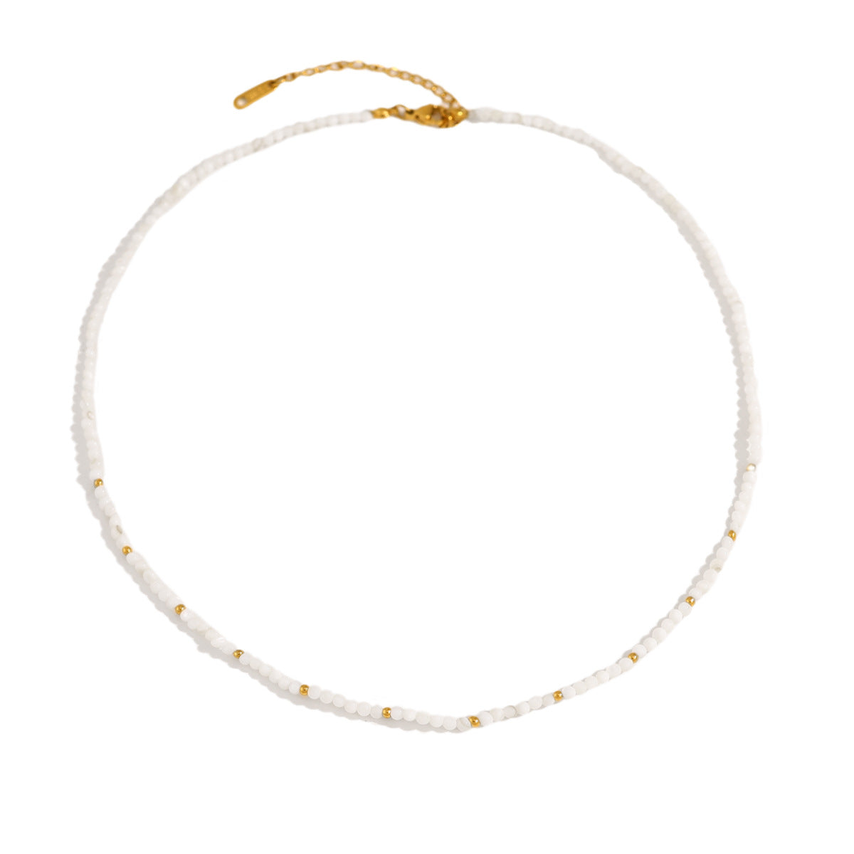 18K Gold Plated Titanium Steel Oval Flower Pendant Double Layer Beaded Necklace | Elegant Fashion Jewelry Set