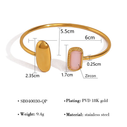 18K Gold Plated Stainless Steel Pink Zircon Jewelry — Bracelet / Ring / Pendant Necklace