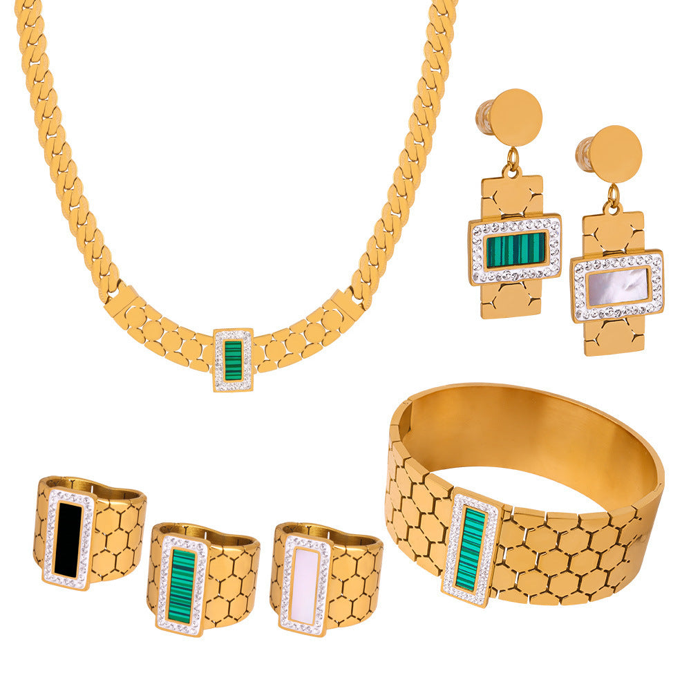 Trendy Stainless Steel Chain Jewelry Set – Rings, Bracelet, Earrings, Necklace & Bangle
