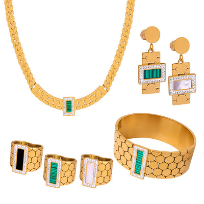 Trendy Stainless Steel Chain Jewelry Set – Rings, Bracelet, Earrings, Necklace & Bangle