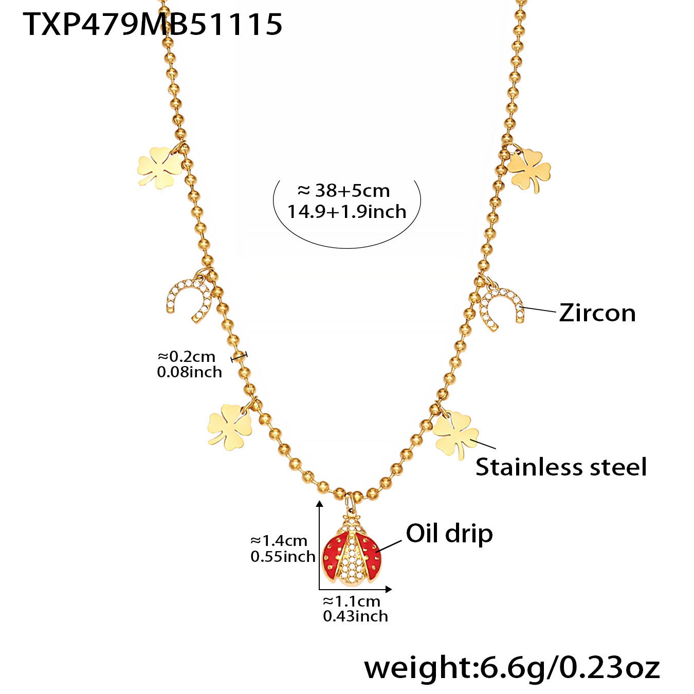 Ladybug Pendant Necklace & Earrings Bracelet Anklet Set – Stainless Steel Cute Lucky Beetle Jewelry