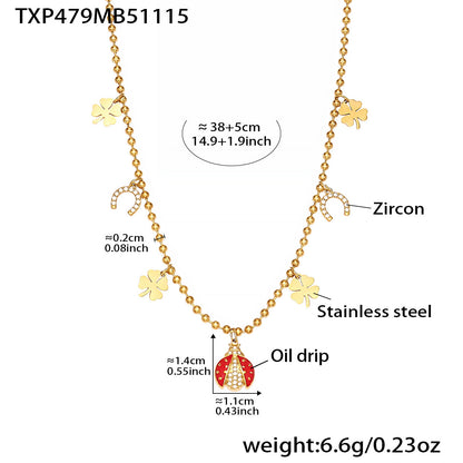 Ladybug Pendant Necklace & Earrings Bracelet Anklet Set – Stainless Steel Cute Lucky Beetle Jewelry
