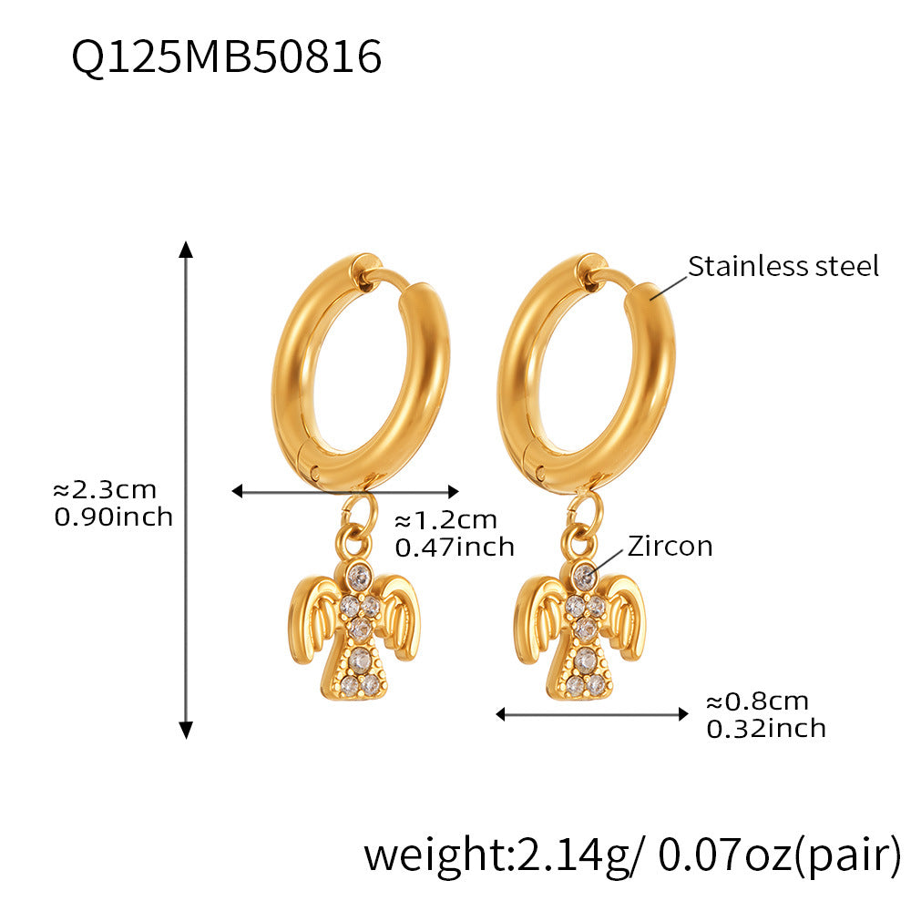 Stainless Steel Zircon Bird Pendant Layered Earrings Set | Trendy Dangle Hoop Earrings | Hypoallergenic Fashion Jewelry for Women