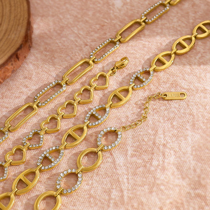 18K Gold Plated Stainless Steel Crystal Bracelet – Heart, Rectangle, Oval & Infinity Shapes