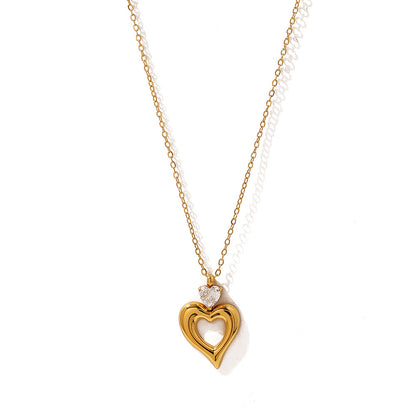 18K Gold Plated Stainless Steel Heart Zircon Pendant Necklace – Fashion Jewelry Gift for Women