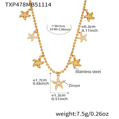 Ocean Starfish Jewelry Set – Stainless Steel Necklace, Bracelet, Earrings & Anklet | Beach Style Fashion Jewelry | Hypoallergenic Gift for Women