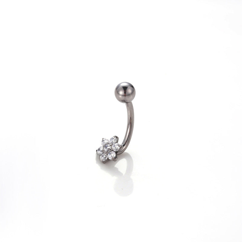 G23 Titanium CZ Flower Belly Button Ring – Internally Threaded Navel Piercing Jewelry