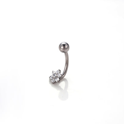 G23 Titanium CZ Flower Belly Button Ring – Internally Threaded Navel Piercing Jewelry