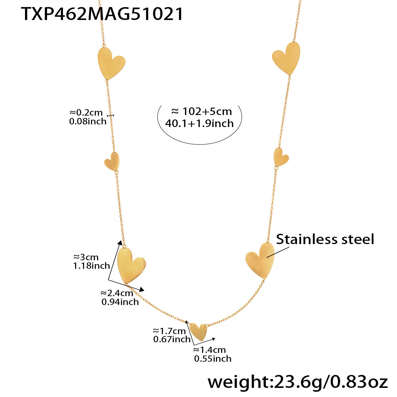 Stainless Steel Heart Sweater Chain Jewelry Set – Long Heart Necklace + Heart Earrings + Heart Ring | Fashion Gift Set
