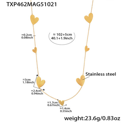 Stainless Steel Heart Sweater Chain Jewelry Set – Long Heart Necklace + Heart Earrings + Heart Ring | Fashion Gift Set
