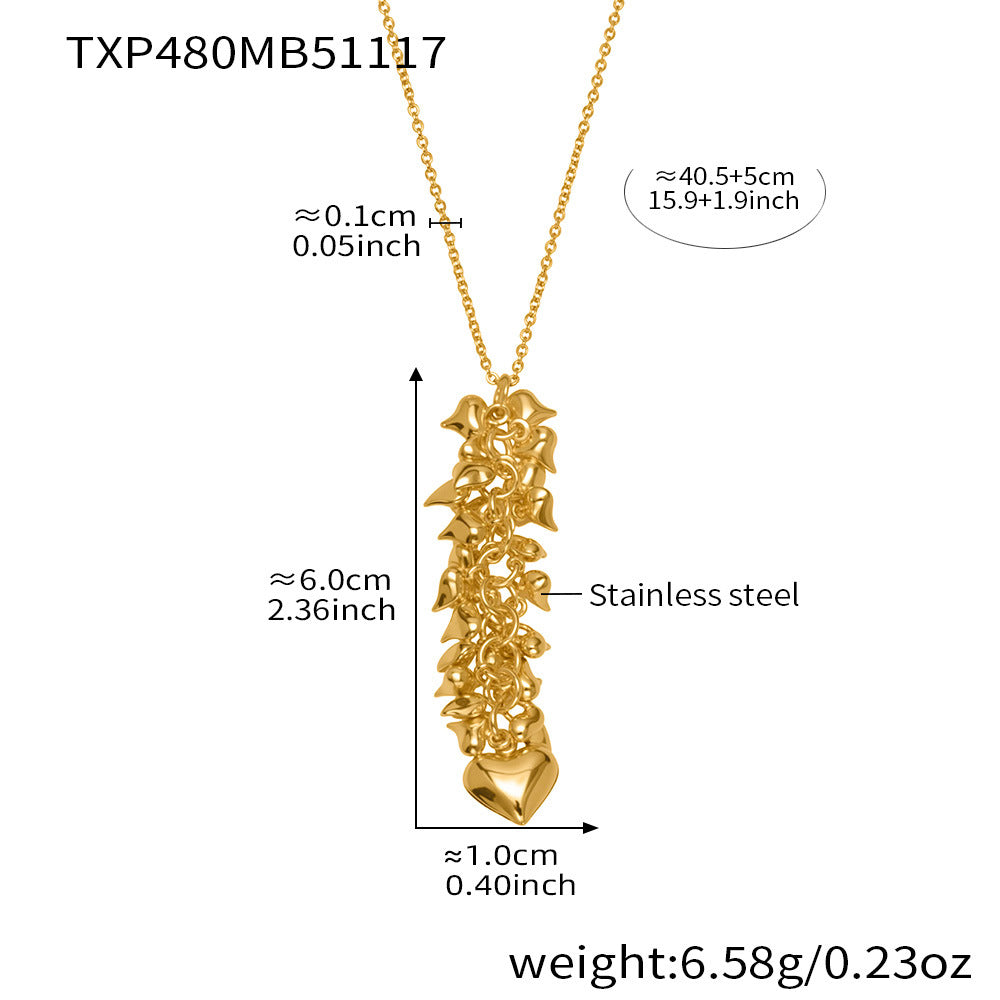 Stainless Steel Heart Tassel Jewelry Set – Dainty Heart Drop Earrings & Matching Necklace | Hypoallergenic, Colorfast, Trendy Gift Set