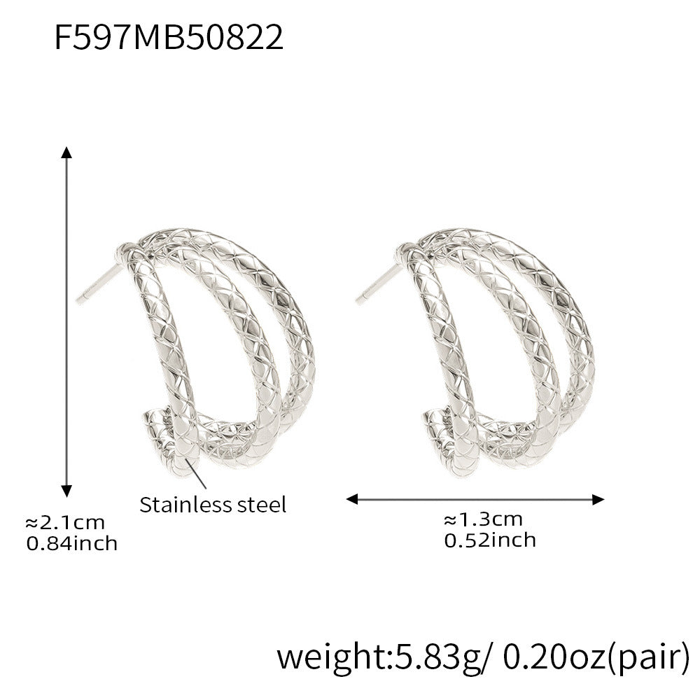 Fashionable Stainless Steel Color-Block Triple Hoop Earrings | Minimalist Geometric Jewelry for Women | Trendy Statement Accessories