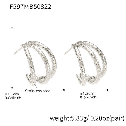 Fashionable Stainless Steel Color-Block Triple Hoop Earrings | Minimalist Geometric Jewelry for Women | Trendy Statement Accessories