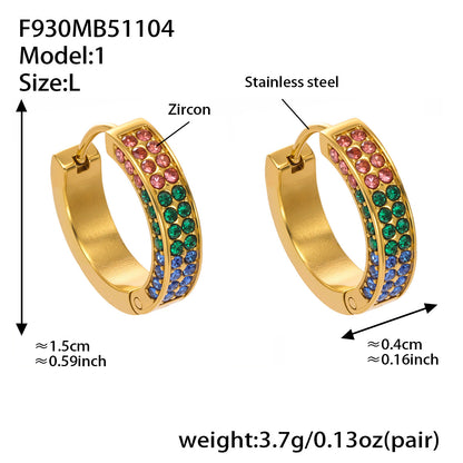 Stainless Steel U-Shaped Zircon Earrings – Colorful High-End Fashion Jewelry Hoop Set