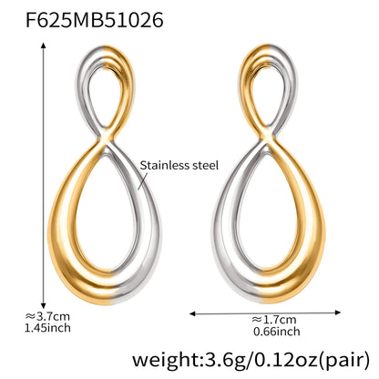 Stainless Steel Retro Geometric Earrings | Figure-8 & Square Shaped Minimalist Hoop Earrings | High-End Fashion Jewelry